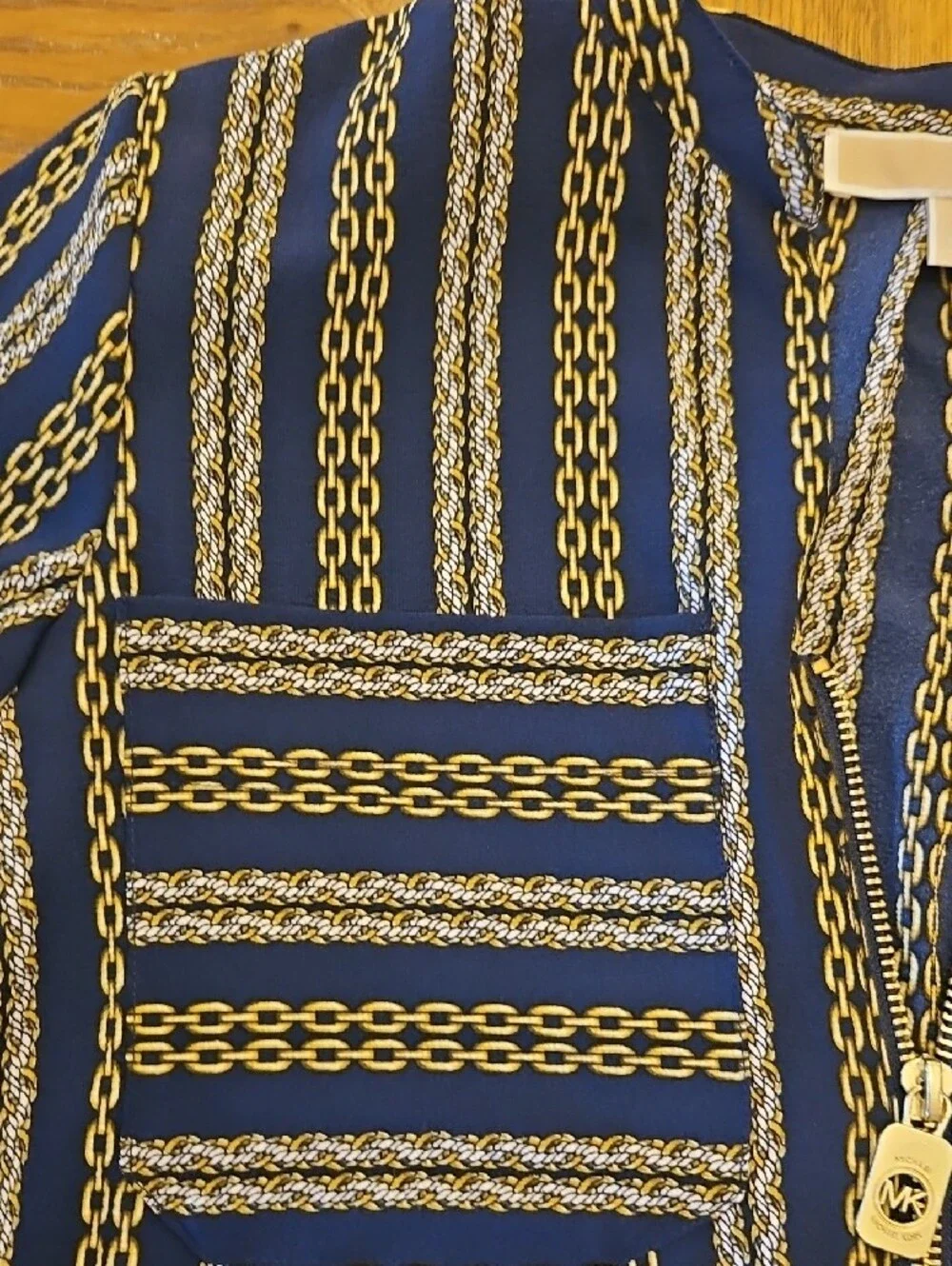 Michael Kors Blue Striped Zip-Neck Blouse